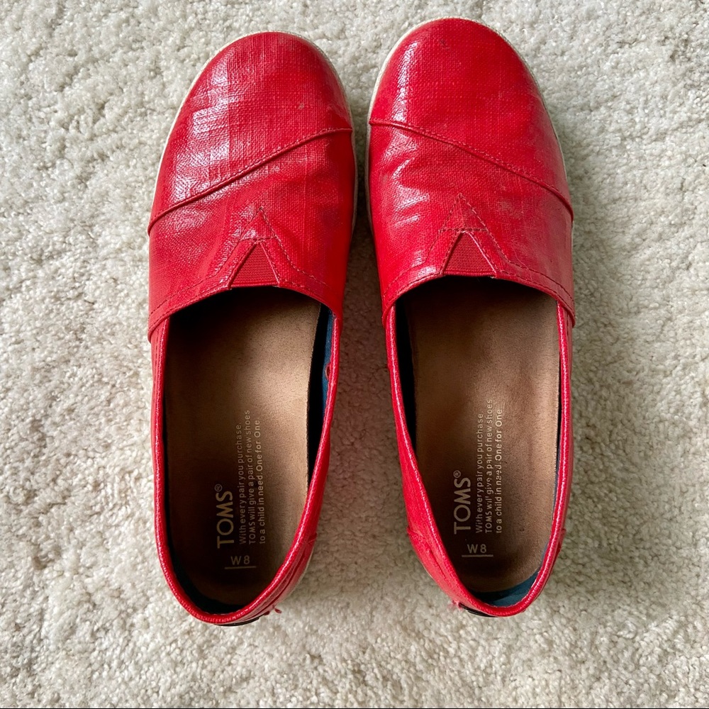 Toms Avalon Coated Canvas Slip On Sneakers Red 8